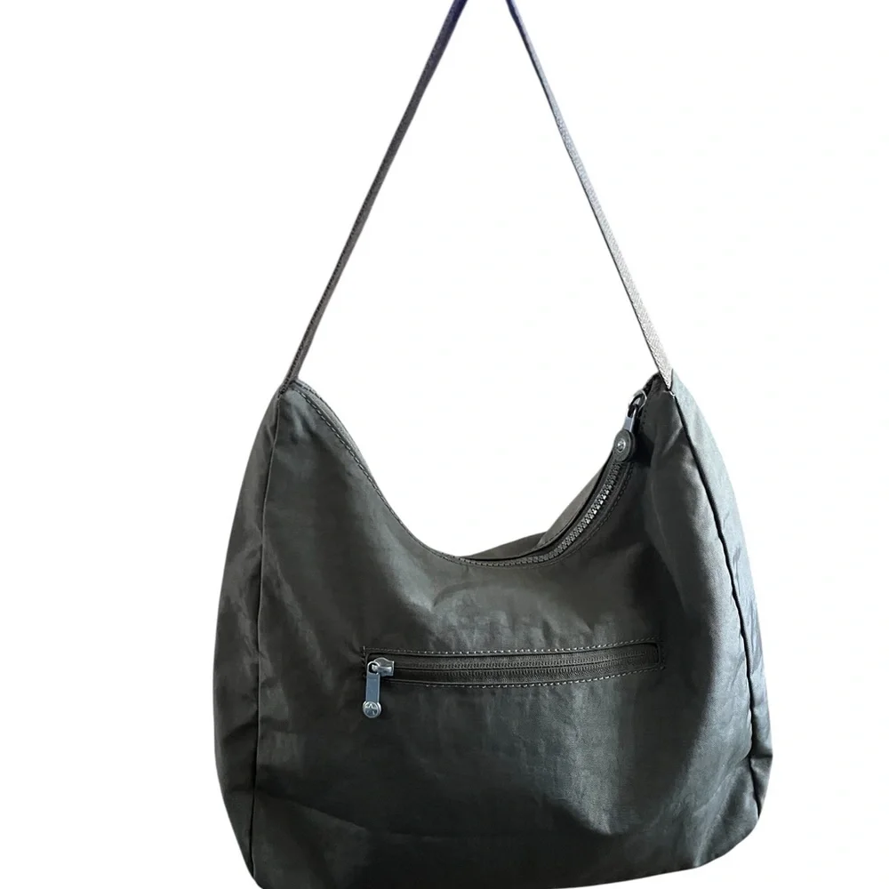 Kipling Small Shoulder Bag Olive Green Nylon Multi Pocket Compact Lightweight - Picture 2 of 9